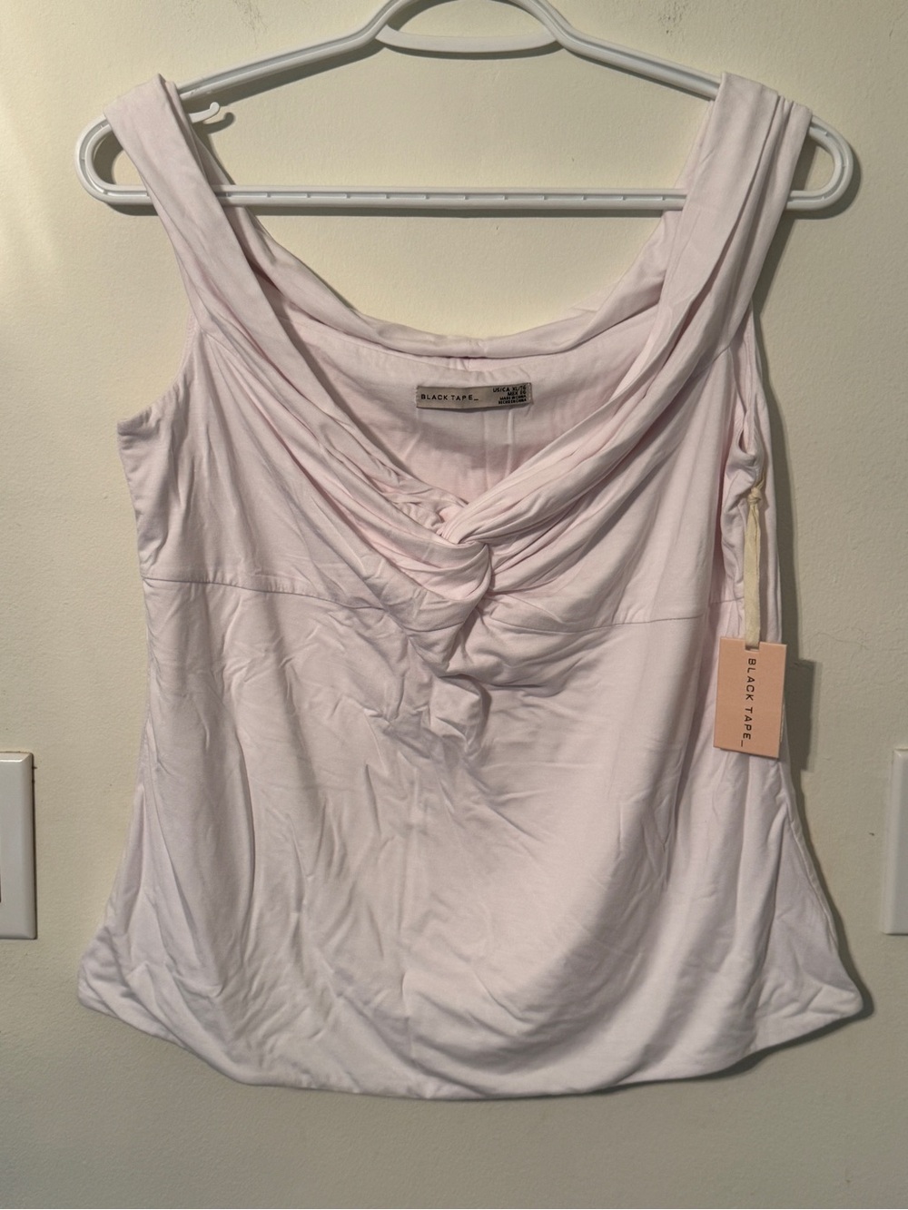 Black Tape_ Knot Draped Sleeveless Tank - Pale Pink